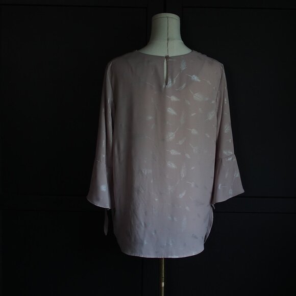 Lucky & Coco | Pale Pink Shimmery Leaf Print Blouse w Flutter Sleeve Cuffs - Picture 8 of 8